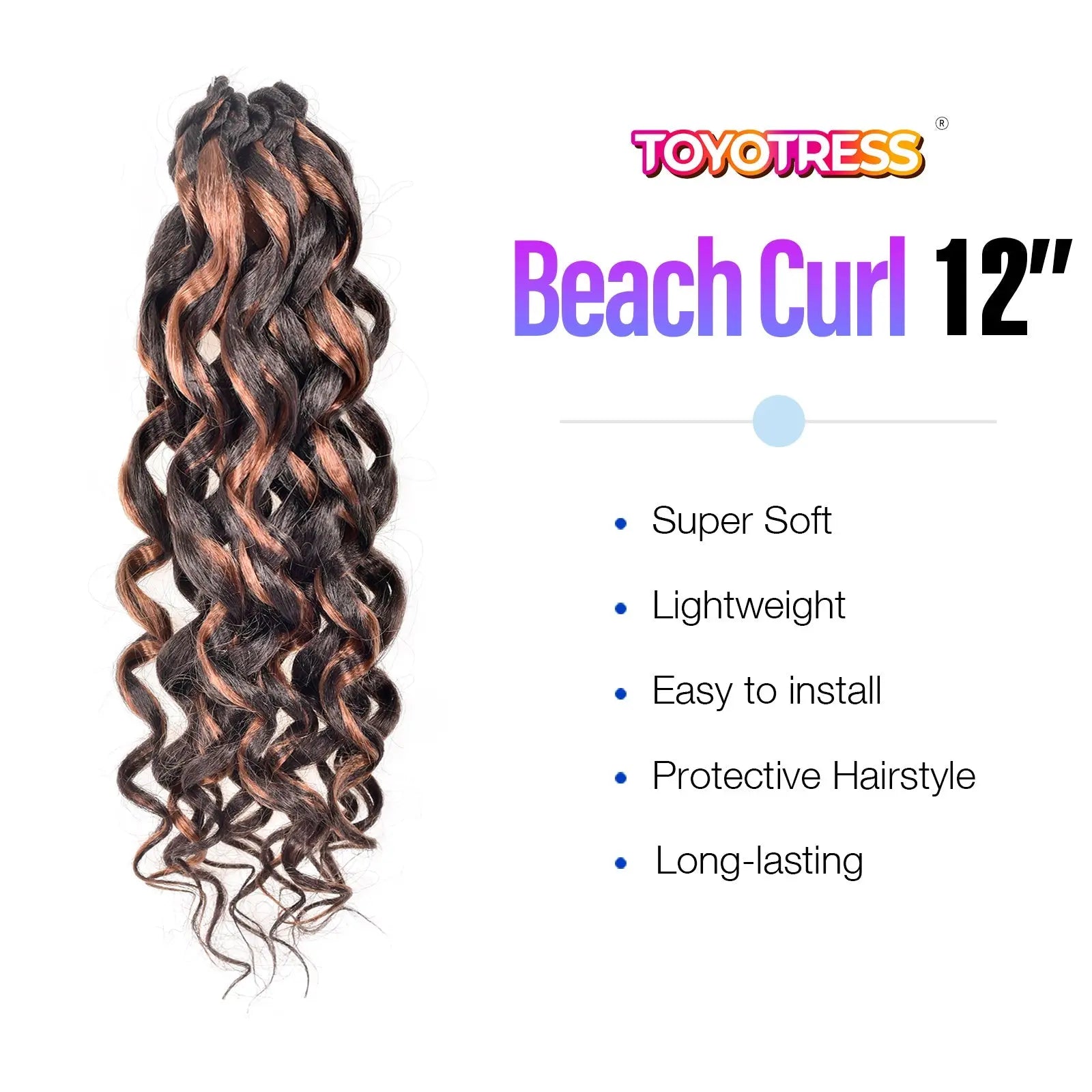 1 Pack GOGO CURL | Toyotress® Freetress Beach Curl Crochet Hair Gogo Curl Jamaican Bounce Wavy Curly Pre-Looped Synthetic Hair Extensions Toyotress